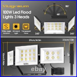 100W 200W LED Floodlight 3Head Wall Light Outdoor Lamp Spotlight IP66 Waterproof
