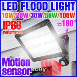 10-100W LED Floodlight Spot Light PIR Security Flood Light Outdoor Garden Lamps