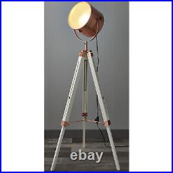 155cm Tripod Chic White & Copper Floor Lamp Retro Vintage Studio Spot Light