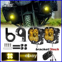 2PCS LED Spot Light Auxiliary Motorcycle Headlight Driving Fog Lamp Yellow+White