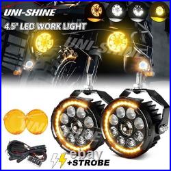 2PC LED Spot Light Auxiliary Fog Lamp Motorcycle Driving Amber White Strobe Pods