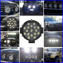 2-4X 7inch Round LED Work Light Bar 51W Spot Lights Driving Lamp Offroad SUV 4x4