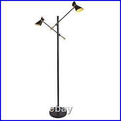 2 Lights LED Matt Black and Gold Finish Standing Floor Lamp Home Lounge Light