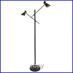 2 Lights LED Matt Black and Gold Finish Standing Floor Lamp Home Lounge Light