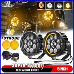 2x 200W LED Motorcycle Driving Fog Spot Light Auxiliary Lamp White+Amber withWire
