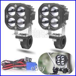 2x 3 LED Motorcycle Headlight Spot Lights Driving Fog Lamp White Yellow +Wiring