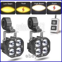 2x 3 LED Motorcycle Headlight Spot Lights Driving Fog Lamp White Yellow +Wiring