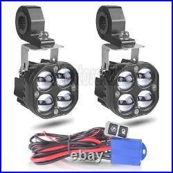 2x 3 LED Motorcycle Headlight Spot Lights Driving Fog Lamp White Yellow +Wiring