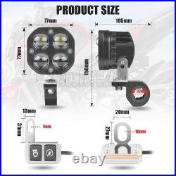 2x 3 LED Motorcycle Headlight Spot Lights Driving Fog Lamp White Yellow +Wiring
