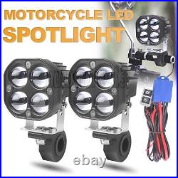 2x 3 LED Motorcycle Headlight Spot Lights Driving Fog Lamp White Yellow +Wiring