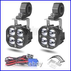 2x 3 LED Motorcycle Headlight Spot Lights Driving Fog Lamp White Yellow +Wiring