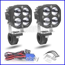 2x 3 LED Motorcycle Headlight Spot Lights Driving Fog Lamp White Yellow +Wiring