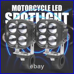 2x 3 LED Motorcycle Headlight Spot Lights Driving Fog Lamp White Yellow +Wiring