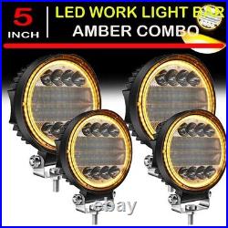 4X4X LED Work Light Pods Round Amber Spot Combo Light Amber Fog Lamp for Off R