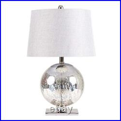 63cm Silver Glass Table Lamp Grey Linen Shade Living Bed Room Reading Desk Light
