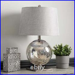 63cm Silver Glass Table Lamp Grey Linen Shade Living Bed Room Reading Desk Light