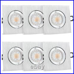 6er Set QW-2 Recessed Spotlights Dimmable Bathroom & Outside IP44 Aluminium Square LED GU10 7W Warm White