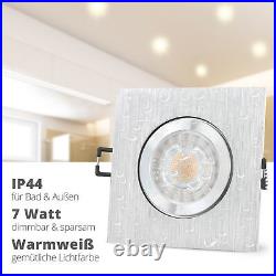 6er Set QW-2 Recessed Spotlights Dimmable Bathroom & Outside IP44 Aluminium Square LED GU10 7W Warm White