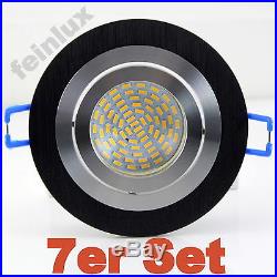 7er Set 230V LED ALU Deckenspots Einbaustrahler Einbauleuchten Downlight Schwarz