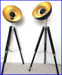 A Pair Of Black And Gold Vintage-Style Hollywood Floor Lamps, Spotlight