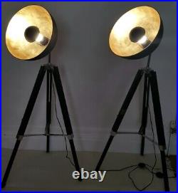 A Pair Of Black And Gold Vintage-Style Hollywood Floor Lamps, Spotlight