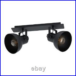 Adjustable 2 Bulb Ceiling Spotlight Black Industrial Steel Shade 40W E27