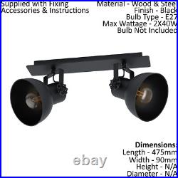 Adjustable 2 Bulb Ceiling Spotlight Black Industrial Steel Shade 40W E27