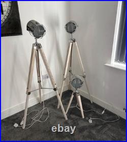 All 3Industrial Tripod Floor Lamp Metal Spotlight Style Silver/Chrome Adjustable