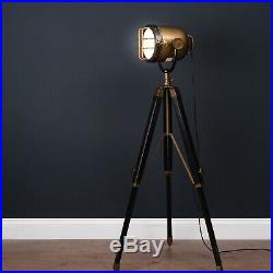 Antique Brass & Black Industrial Spotlight Metal Floor Standing Lamp 140cm High