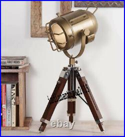 Antique Nautical Spot Light Table Lamp Brown Tripod Stand Home Decor Set