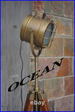 Antique Tripod Floor Lamp Spot Light Wooden Standing Lamp Home & Office Decor