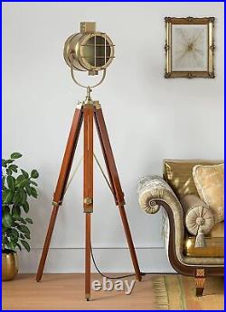 Antique Tripod Floor Lamp With Nautical Decorative Standing Spotlight For Home