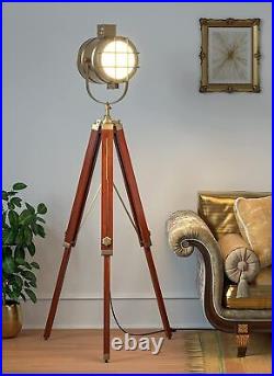 Antique Tripod Floor Lamp With Nautical Decorative Standing Spotlight For Home