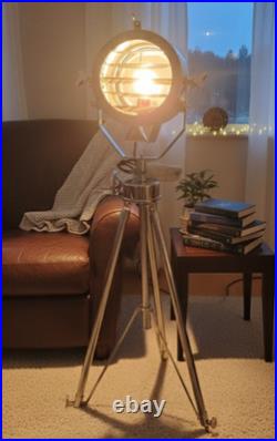 Beautiful Nautical Full Steel Searchlight Spotlight Tripod Studio Floor Lamp