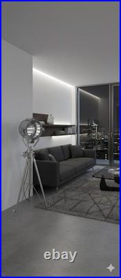 Beautiful Nautical Full Steel Searchlight Spotlight Tripod Studio Floor Lamp