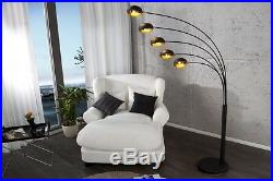 Bogenlampe schwarz gold Stehlampe Stehleuchte 205cm Design Spot Lampe 5 arm