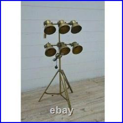 Brass 6 Bulb Tripod Style Floor Lamp Retro Metal Industrial Up-Cycled Steampunk