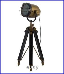 Brass And Black Industrial Spotlight Tripod Floor Lamp