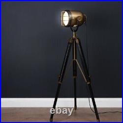 Brass And Black Industrial Spotlight Tripod Floor Lamp Vintage Retro Lamp