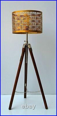 Brown Wooden Tripod Stand Home Decor Beautiful floor shade lamp without shade