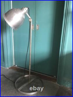 C. 1940s Scandinavian Industrial Aluminium/Steel Floor Spotlight. Adjustible Shade