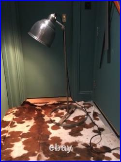 C. 1940s Scandinavian Industrial Aluminium/Steel Floor Spotlight. Adjustible Shade