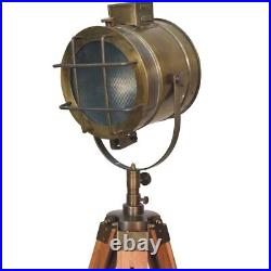 Caged Brass Antique Tripod Spotlight Floor Lamp Solid Wod