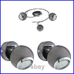 Ceiling Spot Light & 2x Matching Wall Lights Black Nickel Round Adjustable Lamp