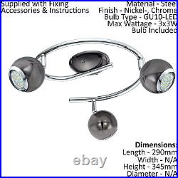 Ceiling Spot Light & 2x Matching Wall Lights Black Nickel Round Adjustable Lamp