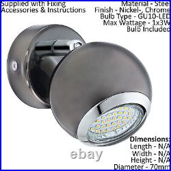 Ceiling Spot Light & 2x Matching Wall Lights Black Nickel Round Adjustable Lamp