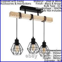 Ceiling Spot Light & 2x Matching Wall Lights Black Wire Cage & Wood Trendy Lamp