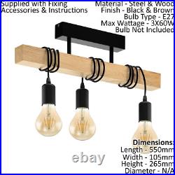 Ceiling Spot Light & 2x Matching Wall Lights Black & Wood Trendy Hanging Lamp