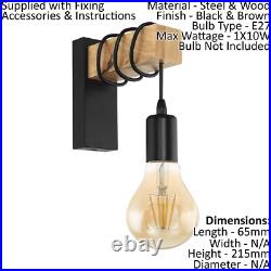 Ceiling Spot Light & 2x Matching Wall Lights Black & Wood Trendy Hanging Lamp
