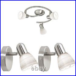 Ceiling Spot Light & 2x Matching Wall Lights Round Satin Nickel Opal Glass Lamp